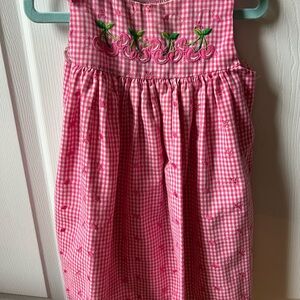 Rare Editions Pink Gingham Dress with Green Embroidery